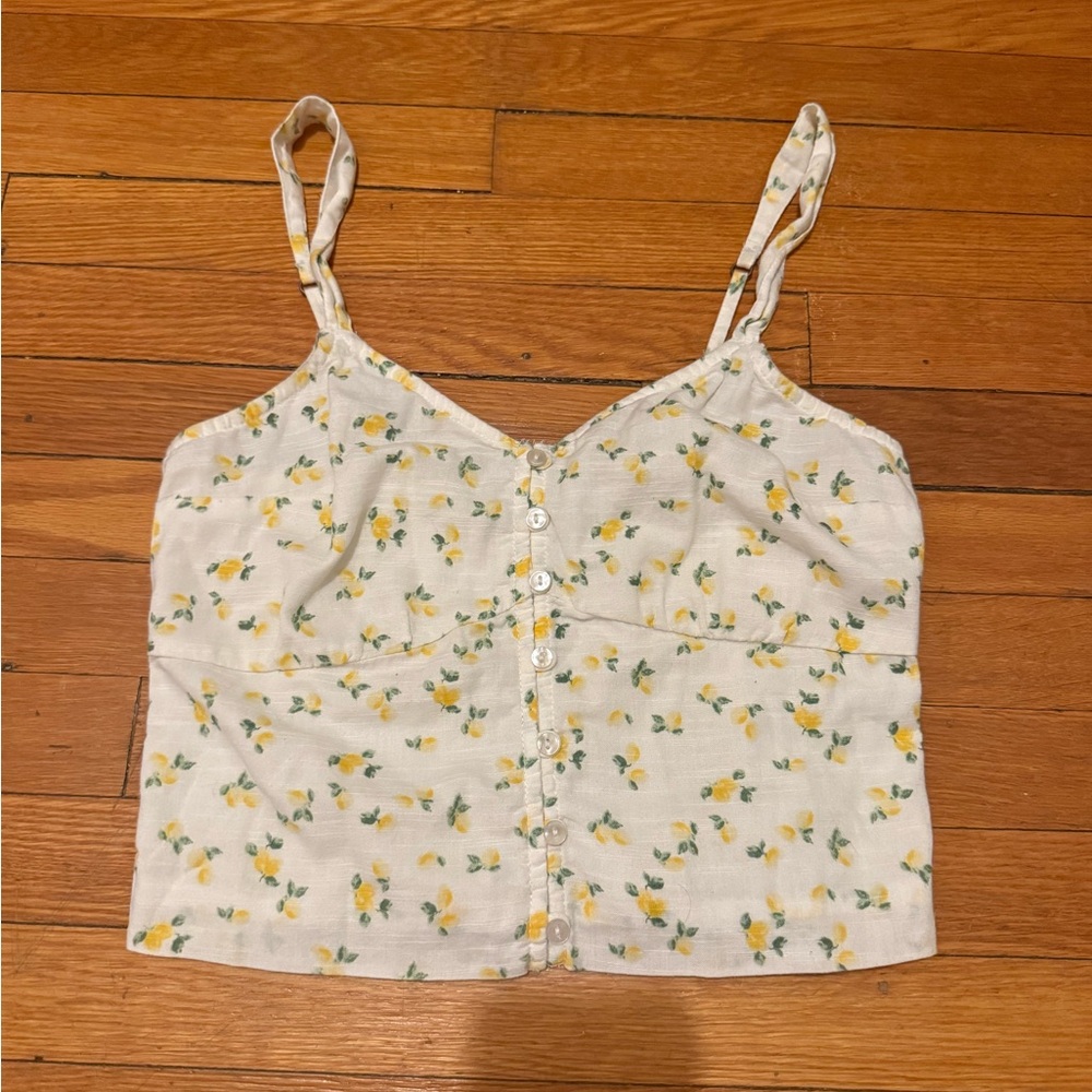 Abercrombie & Fitch White Lemmon Buttoned Crop Top